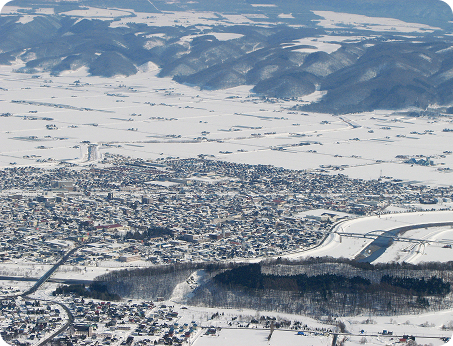 富良野市街の航空写真